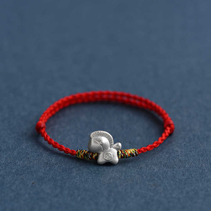 Braccialetto alla cavigliera intrecciato con cordino portafortuna in argento sterling 999, motivo Buddha Stones Year of the Horse - image 2