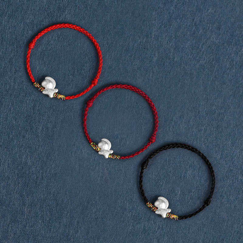 Braccialetto alla cavigliera intrecciato con cordino portafortuna in argento sterling 999, motivo Buddha Stones Year of the Horse - image 1