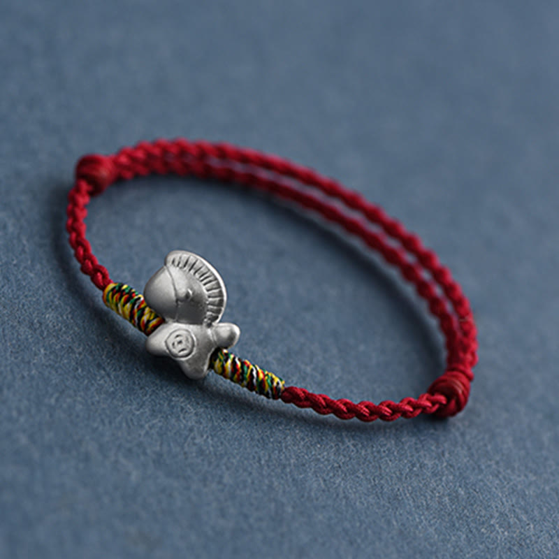 Braccialetto alla cavigliera intrecciato con cordino portafortuna in argento sterling 999, motivo Buddha Stones Year of the Horse - image 3