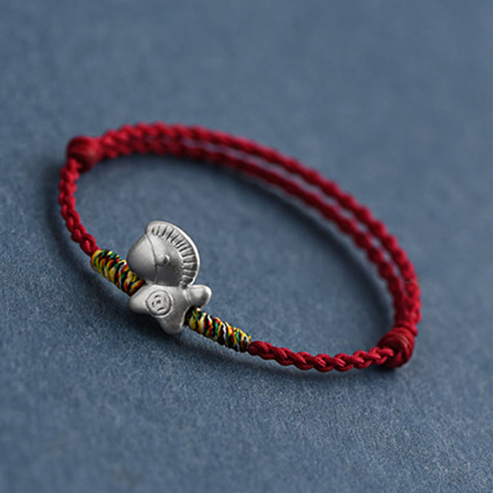 Braccialetto alla cavigliera intrecciato con cordino portafortuna in argento sterling 999, motivo Buddha Stones Year of the Horse - image 3