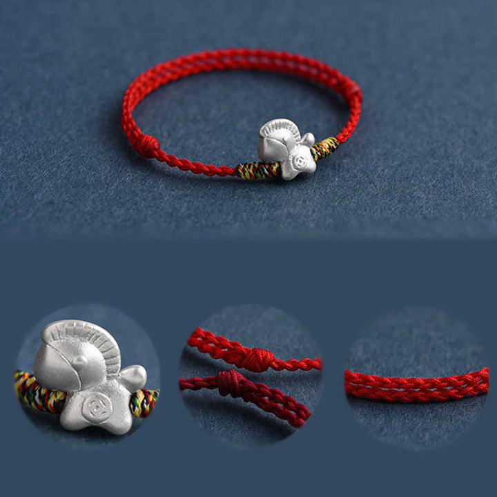 Braccialetto alla cavigliera intrecciato con cordino portafortuna in argento sterling 999, motivo Buddha Stones Year of the Horse - image 4