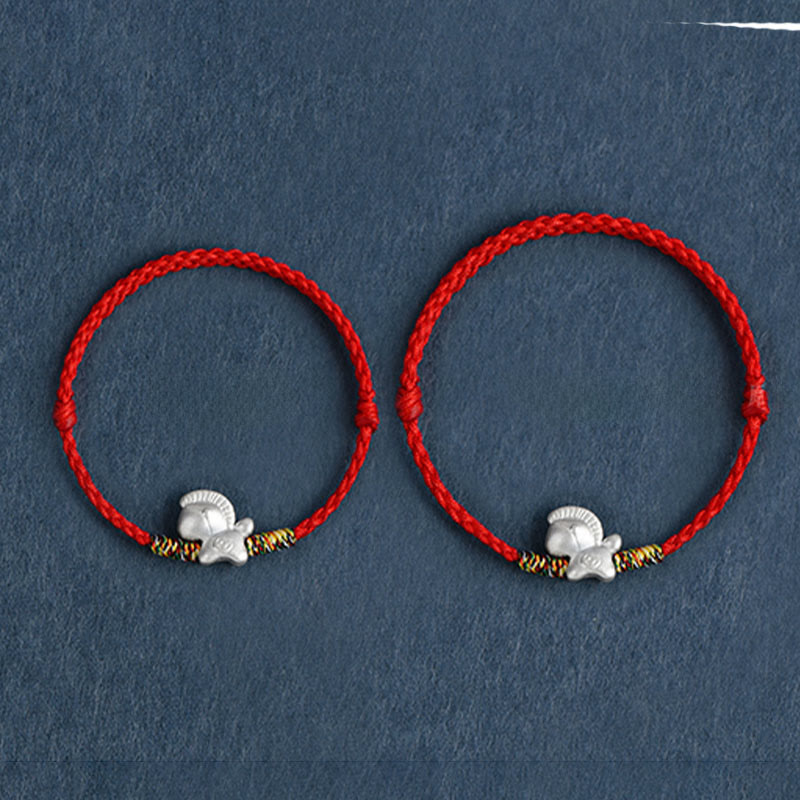 Braccialetto alla cavigliera intrecciato con cordino portafortuna in argento sterling 999, motivo Buddha Stones Year of the Horse - image 16