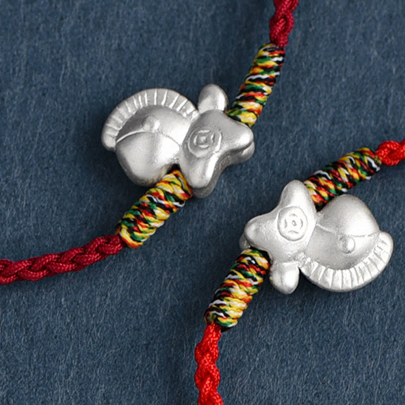 Braccialetto alla cavigliera intrecciato con cordino portafortuna in argento sterling 999, motivo Buddha Stones Year of the Horse - image 5
