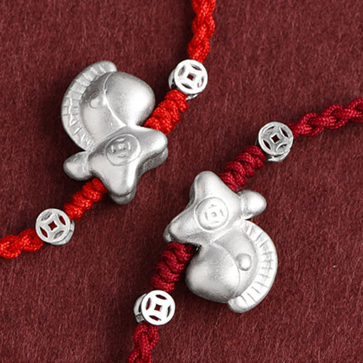 Buddha Stones Anno del Cavallo Argento Sterling 999 Monete di Rame Corda della Fortuna Braccialetto Intrecciato Cavigliera - image 2