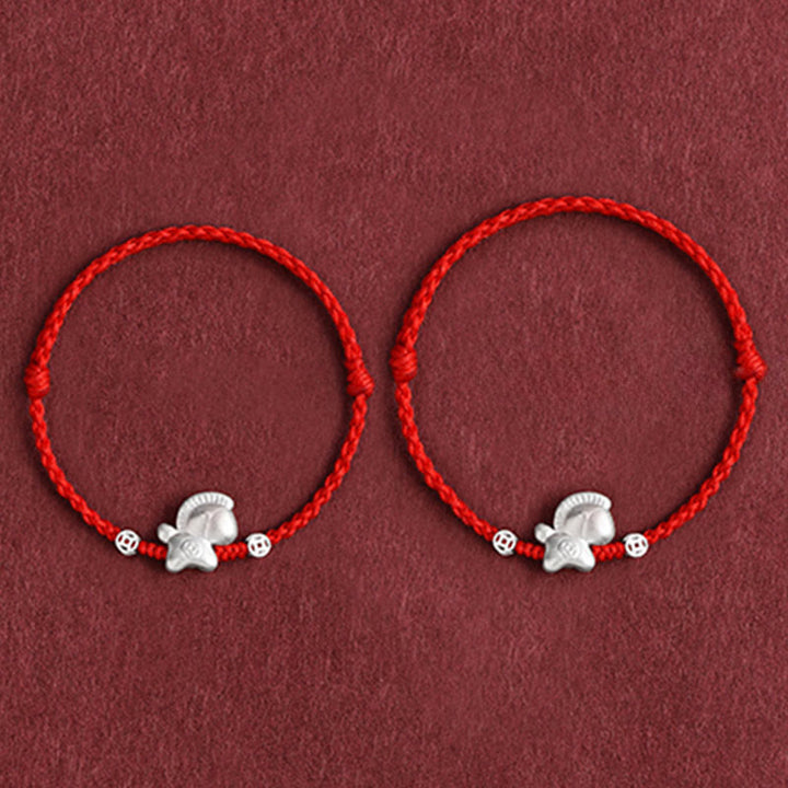 Buddha Stones Anno del Cavallo Argento Sterling 999 Monete di Rame Corda della Fortuna Braccialetto Intrecciato Cavigliera - image 12