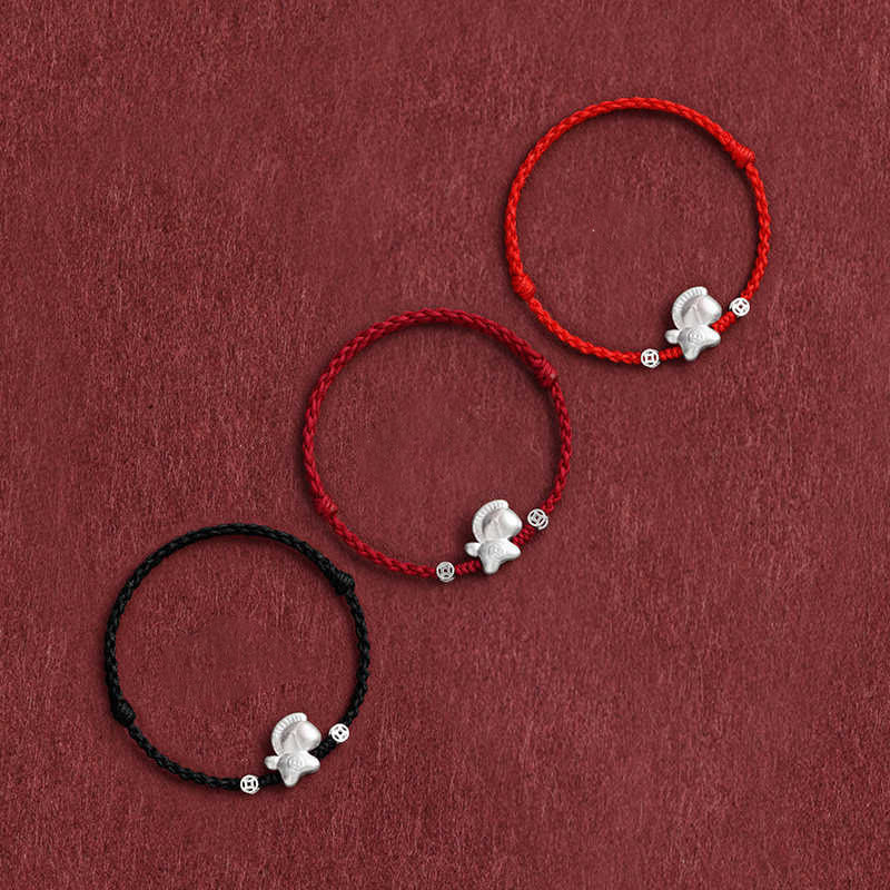 Buddha Stones Anno del Cavallo Argento Sterling 999 Monete di Rame Corda della Fortuna Braccialetto Intrecciato Cavigliera - image 1