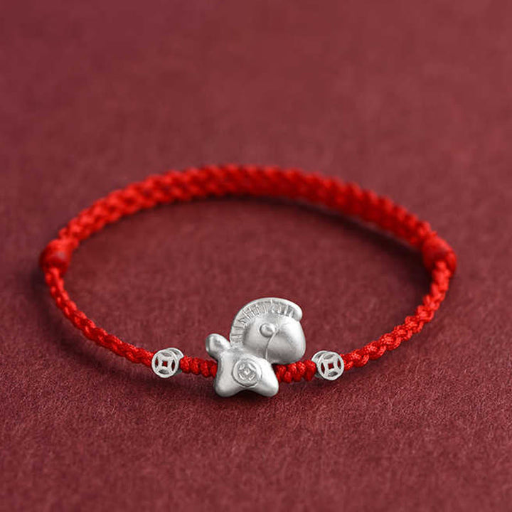 Buddha Stones Anno del Cavallo Argento Sterling 999 Monete di Rame Corda della Fortuna Braccialetto Intrecciato Cavigliera - image 10