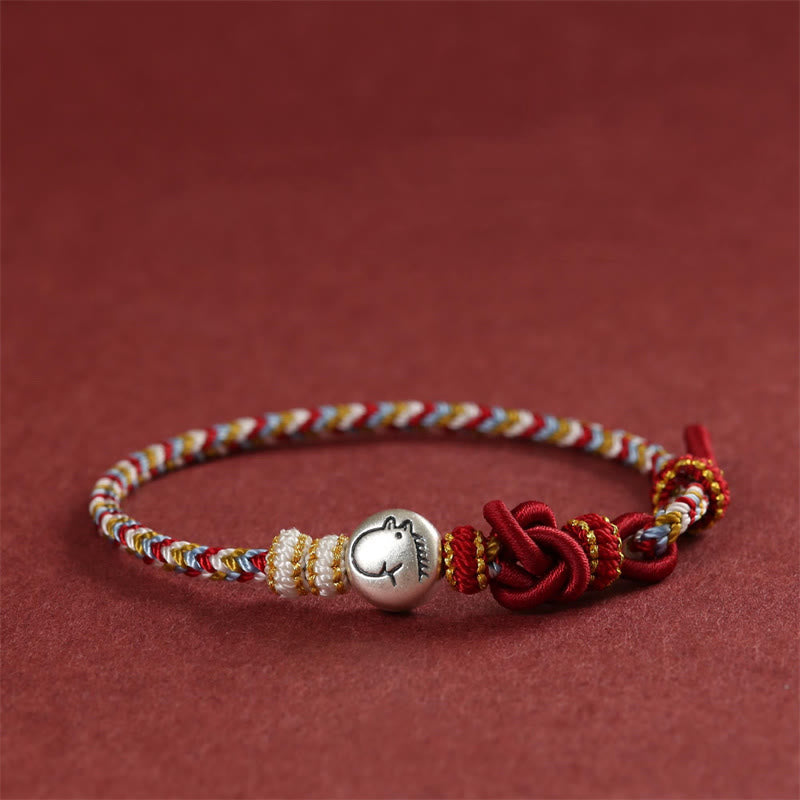 Braccialetto portafortuna intrecciato con corda color Dunhuang in argento sterling 999, motivo Buddha Stones, anno del cavallo - Cavallo (circonferenza del polso 14-19 cm) - image 0