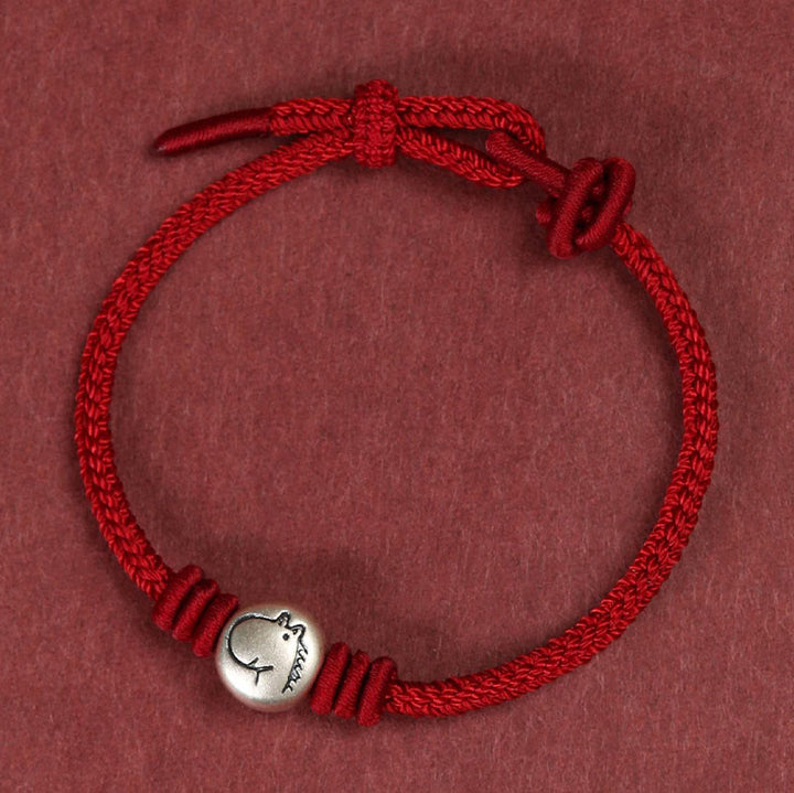 Bracciale intrecciato in corda rossa in argento sterling 999 Buddha Stones, Anno del Cavallo - image 2