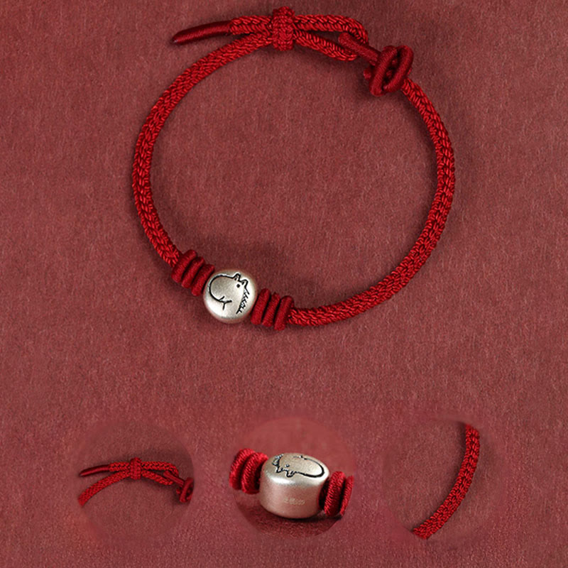Bracciale intrecciato in corda rossa in argento sterling 999 Buddha Stones, Anno del Cavallo - image 13