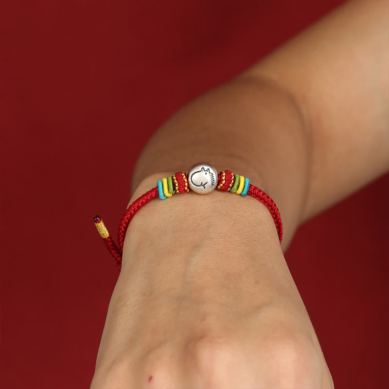 Bracciale della fede intrecciato con corda rossa in argento sterling 999 "Buddha Stones Year of the Horse" - image 3