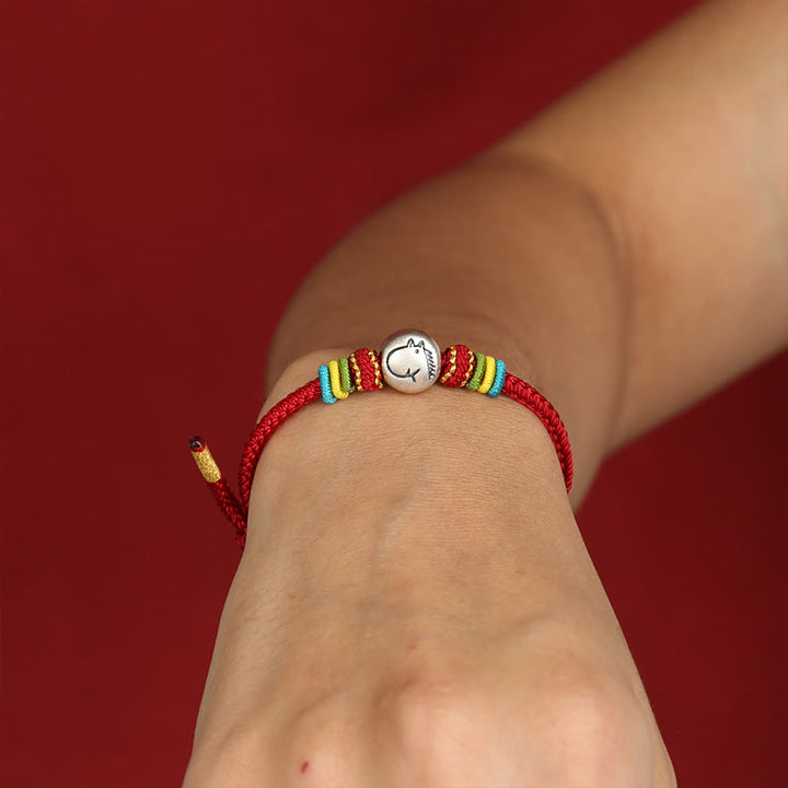 Bracciale della fede intrecciato con corda rossa in argento sterling 999 "Buddha Stones Year of the Horse" - image 3
