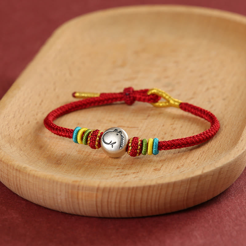 Bracciale della fede intrecciato con corda rossa in argento sterling 999 "Buddha Stones Year of the Horse" - image 1