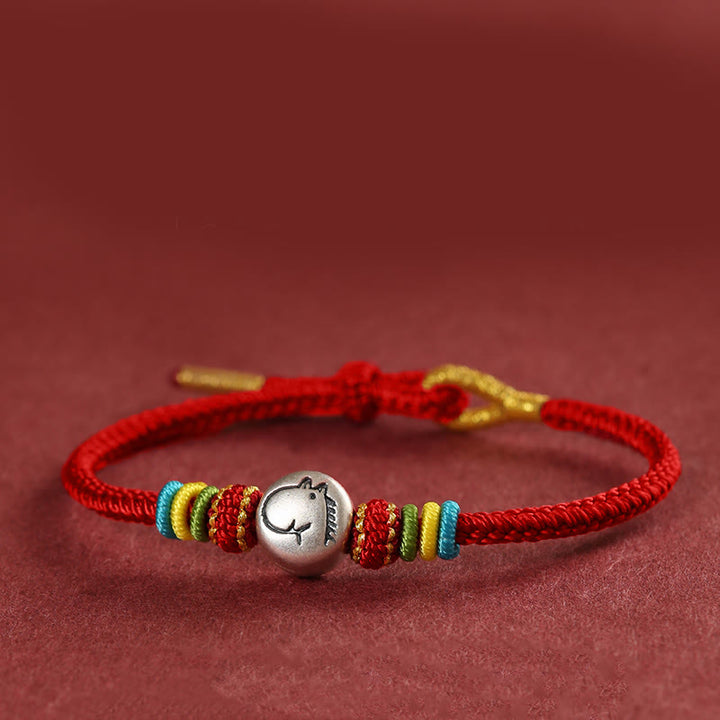 Bracciale della fede intrecciato con corda rossa in argento sterling 999 "Buddha Stones Year of the Horse" - Rosso (circonferenza del polso 14-18 cm) - image 10