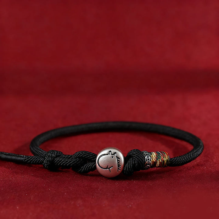 Braccialetto di protezione intrecciato in corda con monete di rame e argento sterling 999, Buddha Stones, anno del cavallo - Nero - 18-20 cm - image 10