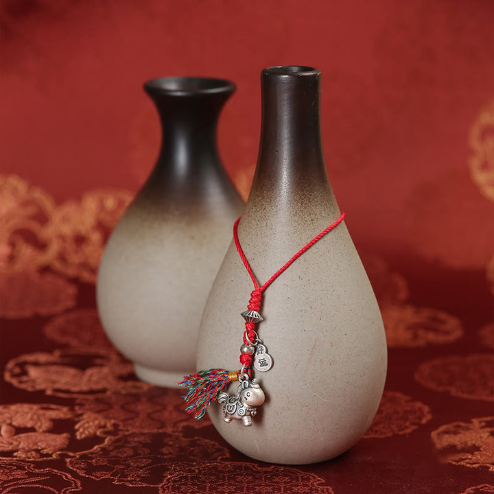 Buddha Stones Anno del Cavallo Argento Sterling 999 Monete di Rame Portafortuna Decorazione da Appendere al Telefono - image 3