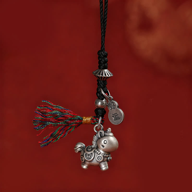 Buddha Stones Anno del Cavallo Argento Sterling 999 Monete di Rame Portafortuna Decorazione da Appendere al Telefono - Nero - image 9