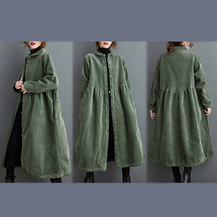 Cappotto da donna in velluto a coste di cotone con fodera in pile, maniche lunghe, bottoni semplici, Buddha Stones, con tasche - image 11