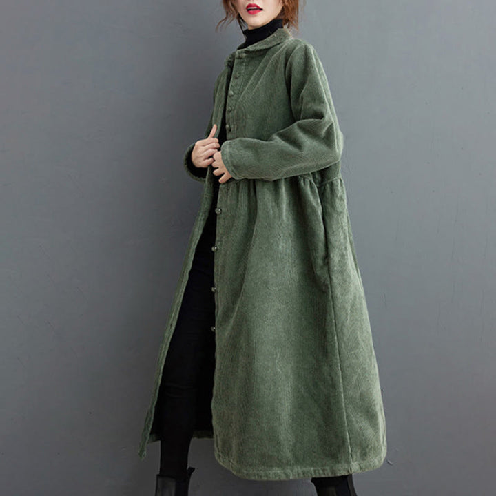 Cappotto da donna in velluto a coste di cotone con fodera in pile, maniche lunghe, bottoni semplici, Buddha Stones, con tasche - image 12