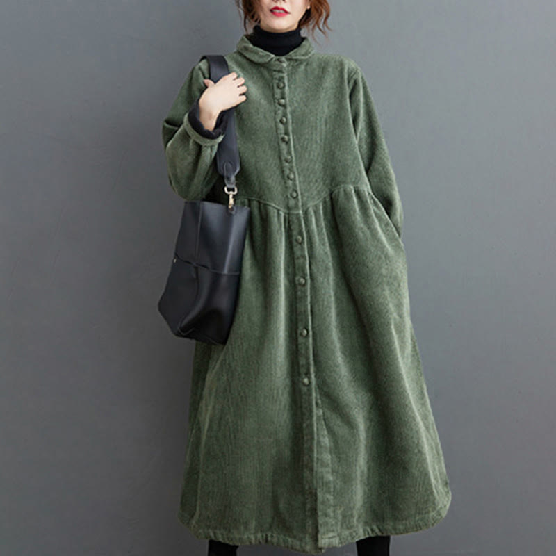 Cappotto da donna in velluto a coste di cotone con fodera in pile, maniche lunghe, bottoni semplici, Buddha Stones, con tasche - Verde mare - US8-10, UK/AU12-14, EU40-42 (2XL) - image 9