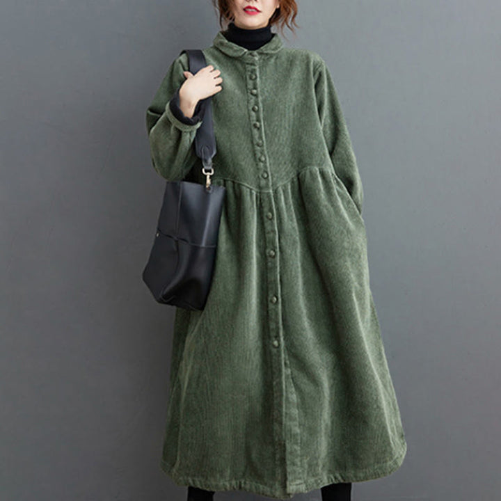 Cappotto da donna in velluto a coste di cotone con fodera in pile, maniche lunghe, bottoni semplici, Buddha Stones, con tasche - Verde mare - US8-10, UK/AU12-14, EU40-42 (2XL) - image 9