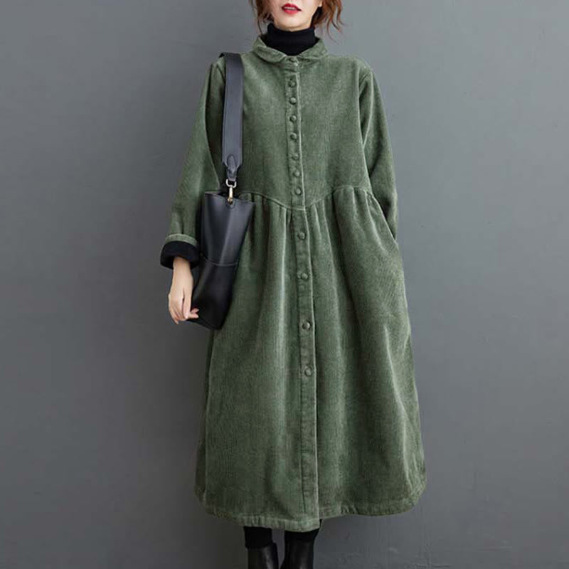 Cappotto da donna in velluto a coste di cotone con fodera in pile, maniche lunghe, bottoni semplici, Buddha Stones, con tasche - image 10