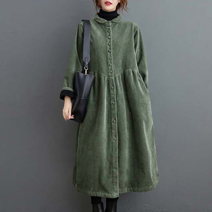 Cappotto da donna in velluto a coste di cotone con fodera in pile, maniche lunghe, bottoni semplici, Buddha Stones, con tasche - image 10