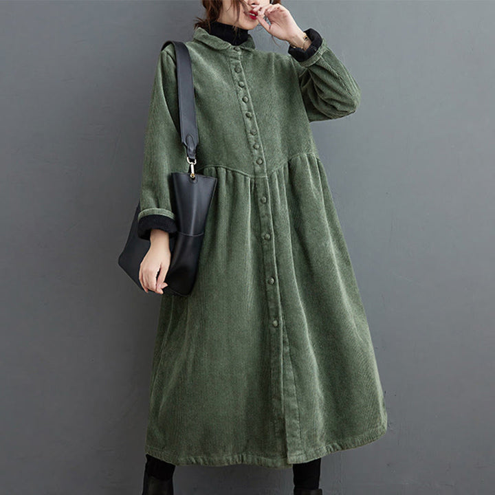 Cappotto da donna in velluto a coste di cotone con fodera in pile, maniche lunghe, bottoni semplici, Buddha Stones, con tasche - image 15