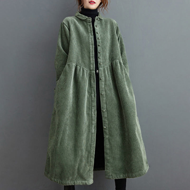 Cappotto da donna in velluto a coste di cotone con fodera in pile, maniche lunghe, bottoni semplici, Buddha Stones, con tasche - image 14