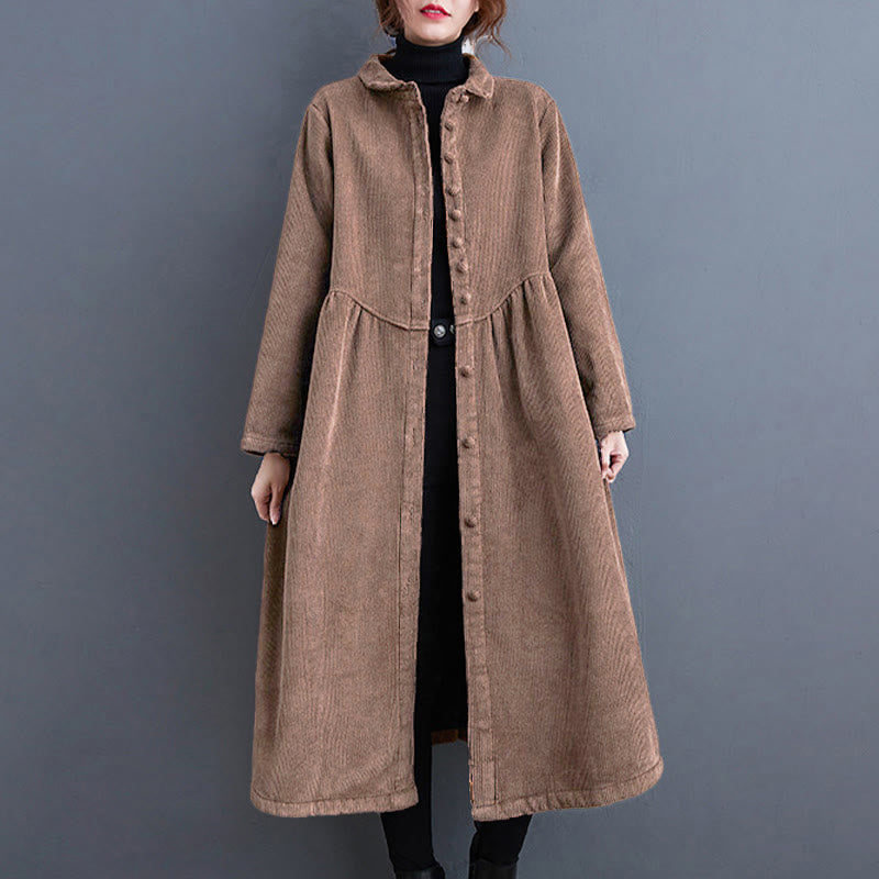 Cappotto da donna in velluto a coste di cotone con fodera in pile, maniche lunghe, bottoni semplici, Buddha Stones, con tasche - image 26