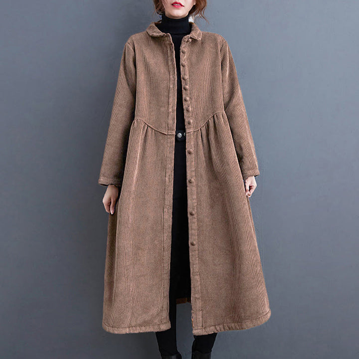 Cappotto da donna in velluto a coste di cotone con fodera in pile, maniche lunghe, bottoni semplici, Buddha Stones, con tasche - image 26