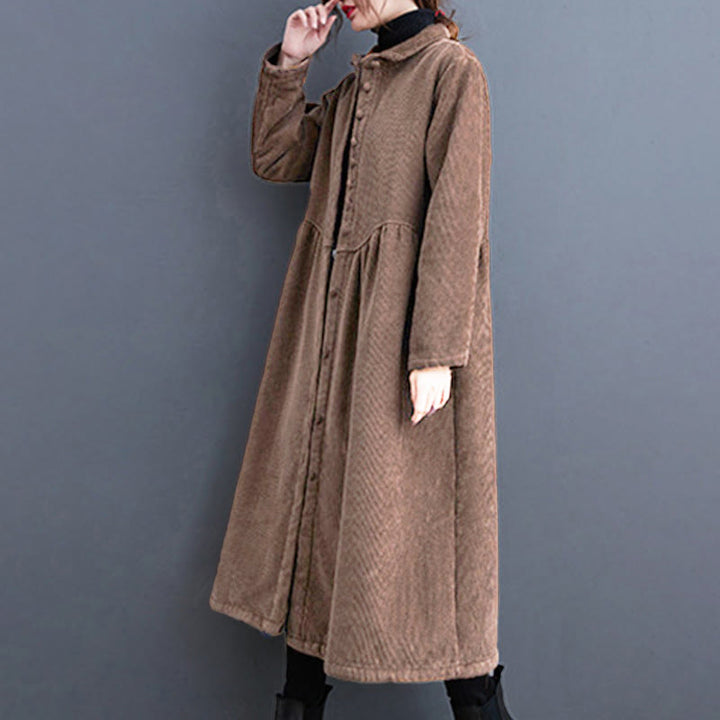 Cappotto da donna in velluto a coste di cotone con fodera in pile, maniche lunghe, bottoni semplici, Buddha Stones, con tasche - image 25