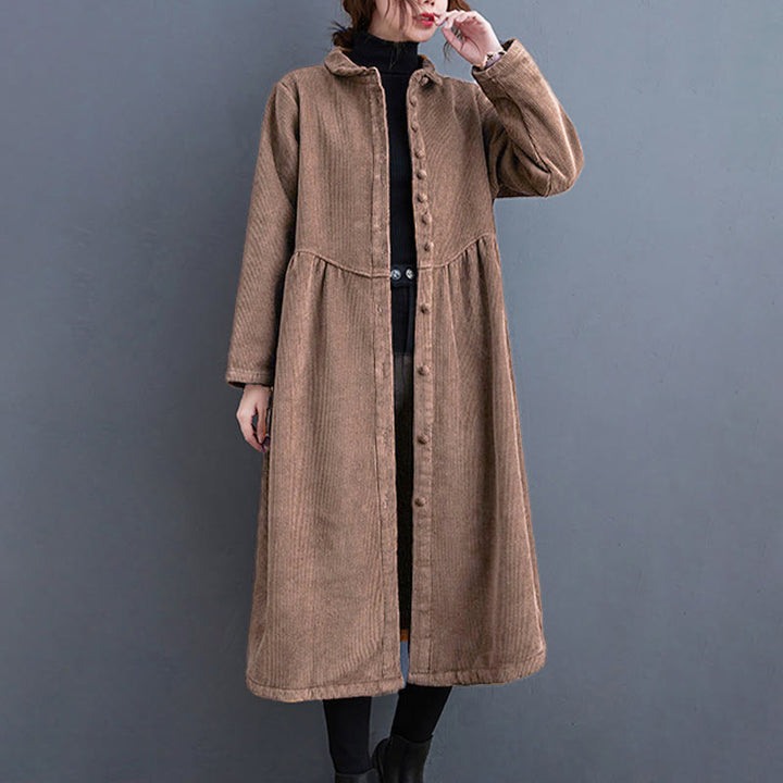 Cappotto da donna in velluto a coste di cotone con fodera in pile, maniche lunghe, bottoni semplici, Buddha Stones, con tasche - Marrone sella - US8-10, UK/AU12-14, EU40-42 (2XL) - image 23