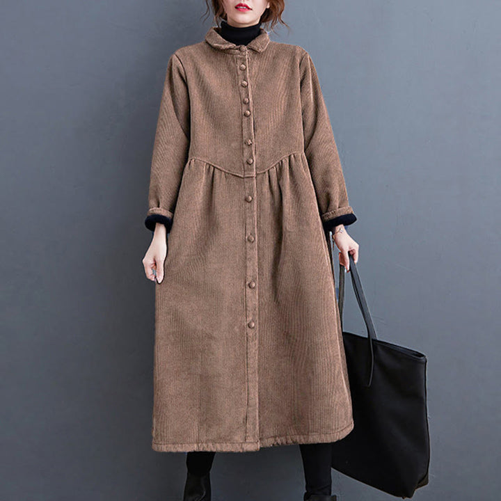 Cappotto da donna in velluto a coste di cotone con fodera in pile, maniche lunghe, bottoni semplici, Buddha Stones, con tasche - image 27