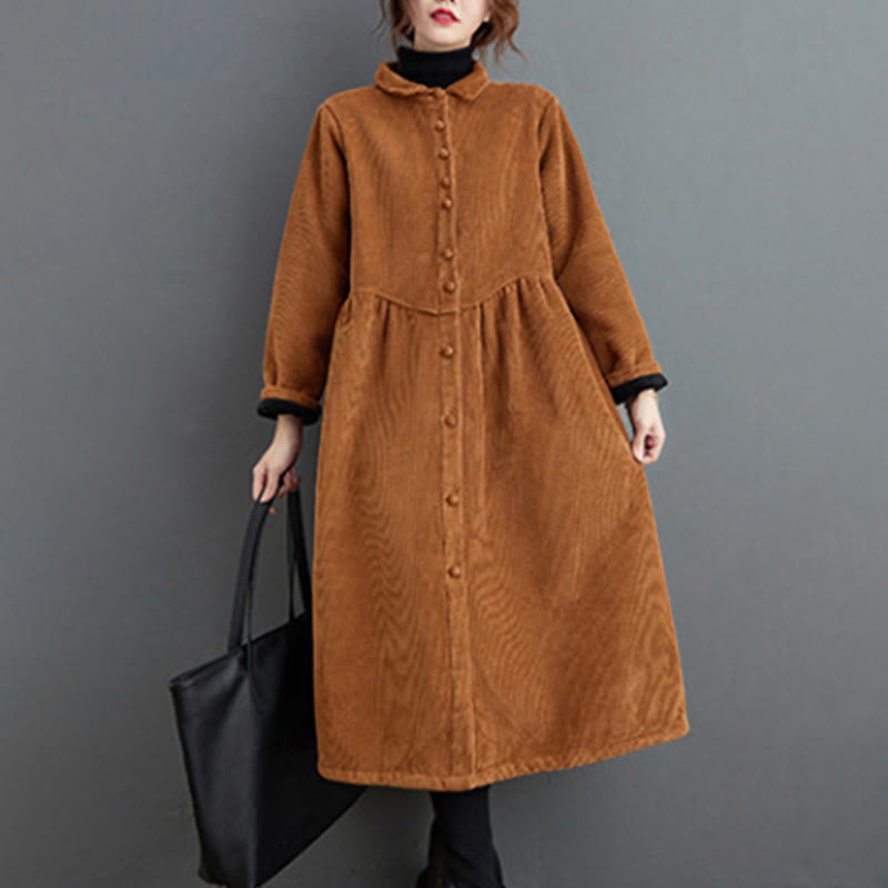 Cappotto da donna in velluto a coste di cotone con fodera in pile, maniche lunghe, bottoni semplici, Buddha Stones, con tasche - image 17