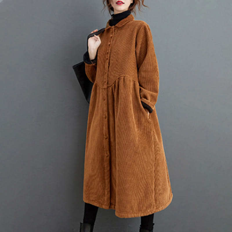 Cappotto da donna in velluto a coste di cotone con fodera in pile, maniche lunghe, bottoni semplici, Buddha Stones, con tasche - image 18