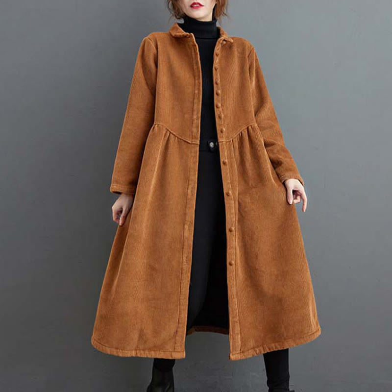 Cappotto da donna in velluto a coste di cotone con fodera in pile, maniche lunghe, bottoni semplici, Buddha Stones, con tasche - Perù - US8-10, UK/AU12-14, EU40-42 (2XL) - image 16