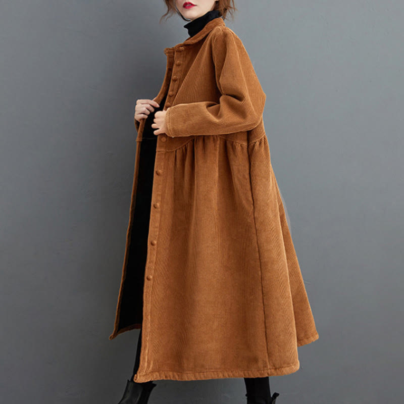 Cappotto da donna in velluto a coste di cotone con fodera in pile, maniche lunghe, bottoni semplici, Buddha Stones, con tasche - image 20