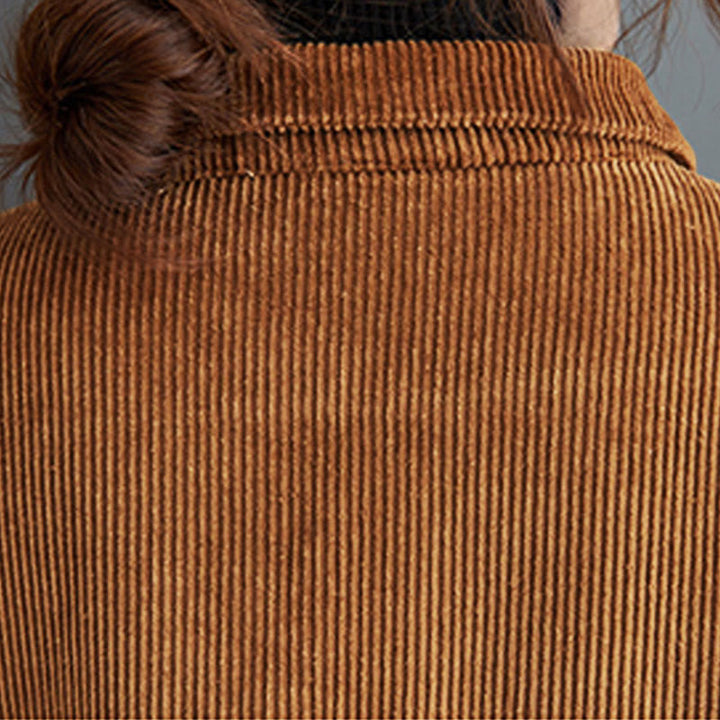 Cappotto da donna in velluto a coste di cotone con fodera in pile, maniche lunghe, bottoni semplici, Buddha Stones, con tasche - image 22