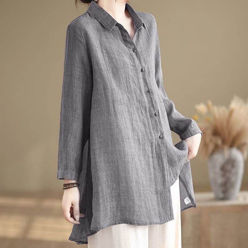 Camicia da donna in cotone a maniche lunghe con bottoni dal design irregolare Buddha Stones - image 5