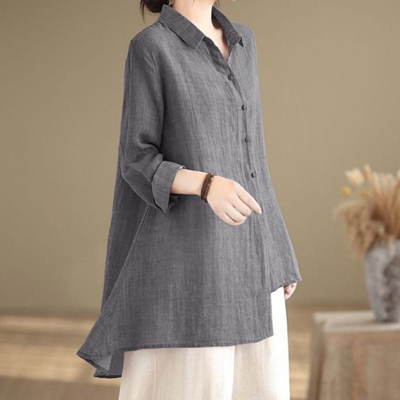 Camicia da donna in cotone a maniche lunghe con bottoni dal design irregolare Buddha Stones - image 1