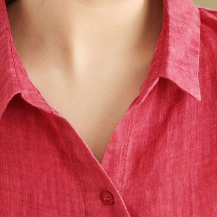 Camicia da donna in cotone a maniche lunghe con bottoni dal design irregolare Buddha Stones - image 14