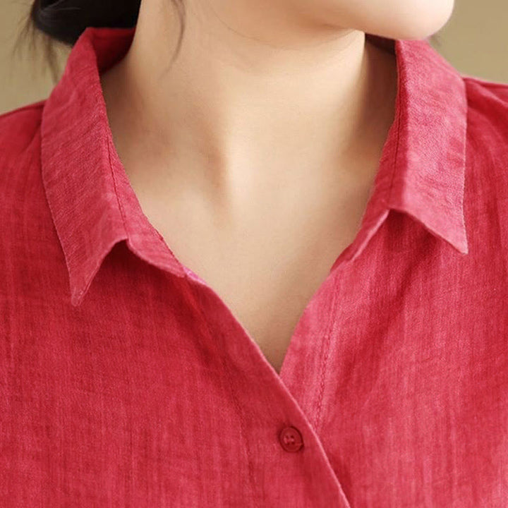 Camicia da donna in cotone a maniche lunghe con bottoni dal design irregolare Buddha Stones - image 16