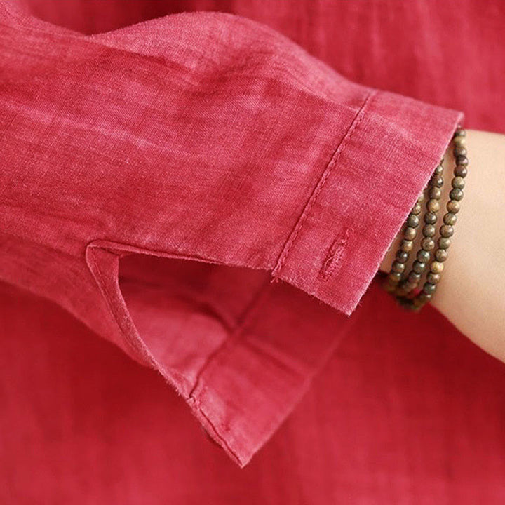 Camicia da donna in cotone a maniche lunghe con bottoni dal design irregolare Buddha Stones - image 13