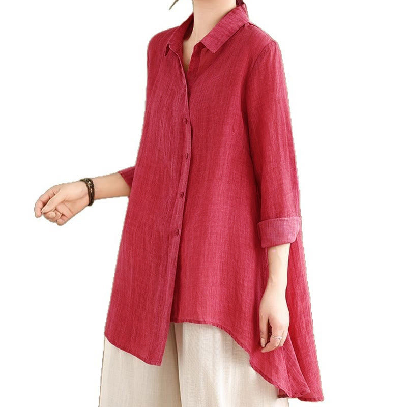 Camicia da donna in cotone a maniche lunghe con bottoni dal design irregolare Buddha Stones - image 20