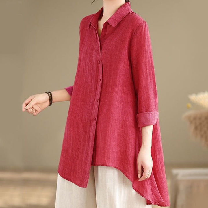 Camicia da donna in cotone a maniche lunghe con bottoni dal design irregolare Buddha Stones - Rosa acceso - US12, UK/AU16, EU44 (3XL) - image 6