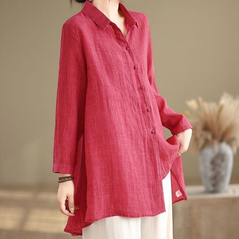 Camicia da donna in cotone a maniche lunghe con bottoni dal design irregolare Buddha Stones - image 9