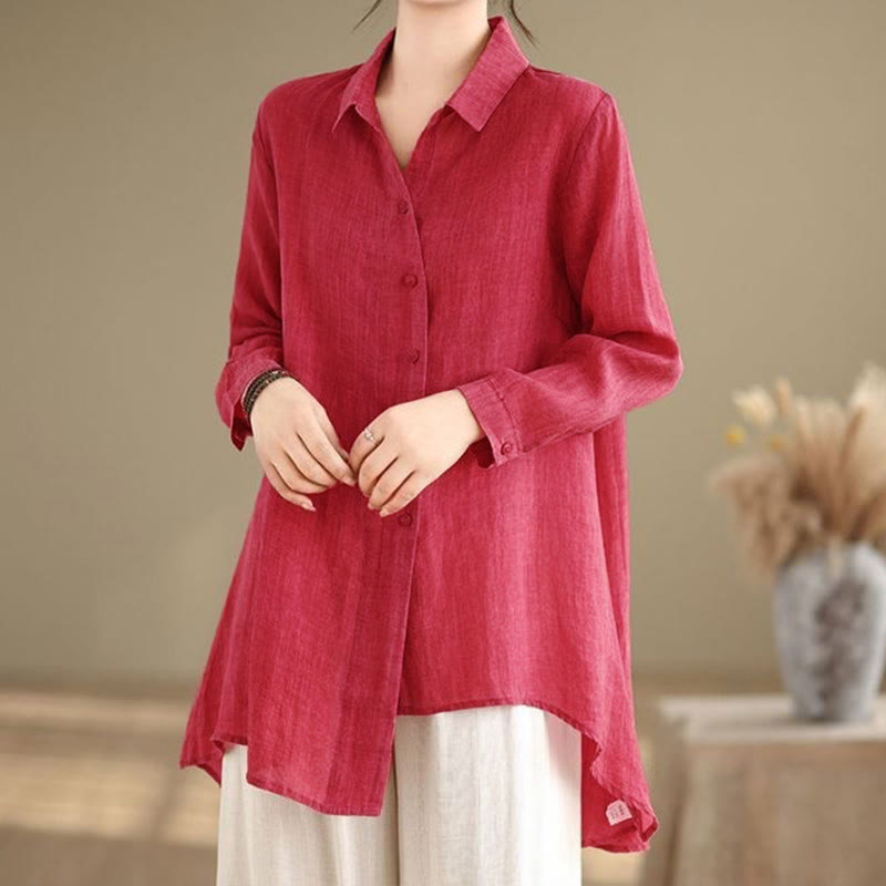 Camicia da donna in cotone a maniche lunghe con bottoni dal design irregolare Buddha Stones - image 12