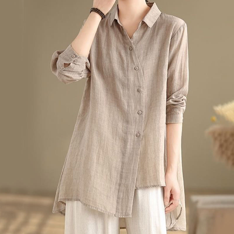 Camicia da donna in cotone a maniche lunghe con bottoni dal design irregolare Buddha Stones - image 23
