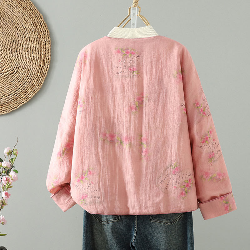 Giacca imbottita in cotone a maniche lunghe con tasche e stampa Buddha Stones da donna - image 1